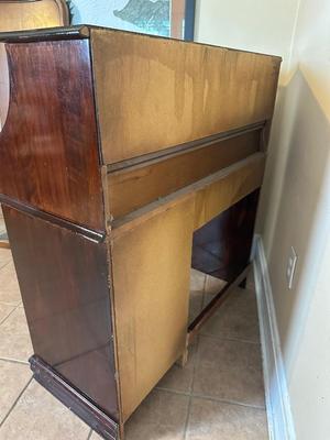 Wood Roll-Top Desk with Drawers & Cubbies
