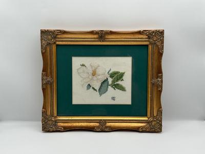 Framed Cross-Stitch Magnolia Needlework (Signed & Dated 1992)