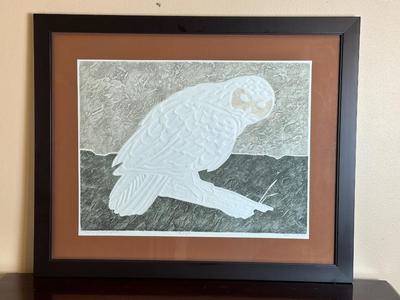 1977 Signed Embossed Print “Snowy Owl Alert” — Hand-Titled & Dated