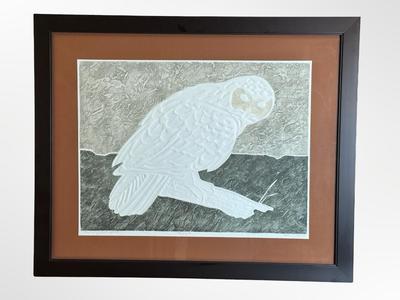 1977 Signed Embossed Print “Snowy Owl Alert” — Hand-Titled & Dated