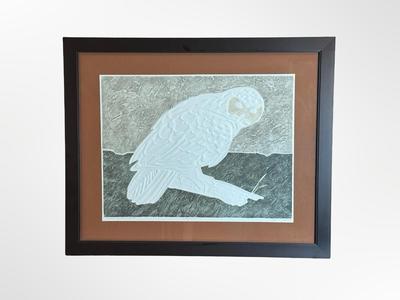 1977 Signed Embossed Print “Snowy Owl Alert” — Hand-Titled & Dated