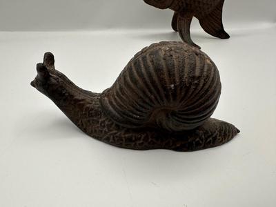 Pair of Decorative Cast Iron Figures — Fish & Snail