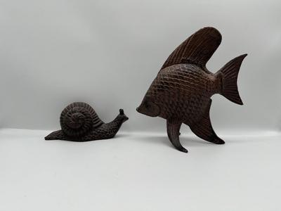 Pair of Decorative Cast Iron Figures — Fish & Snail