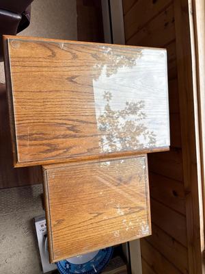 Sale Photo Thumbnail #70: 13x19x24 and 12x14x22. Tables look perfect, but glass may make it look like there is damage to the tops. There is no damage.