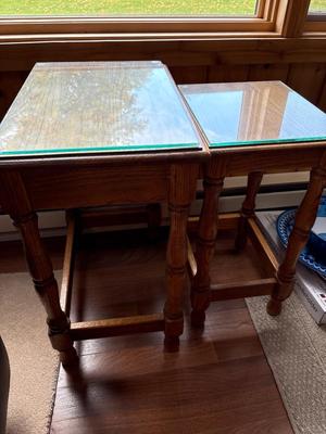 Sale Photo Thumbnail #69: 13x19x24 and 12x14x22. Tables look perfect, but glass may make it look like there is damage to the tops. There is no damage.