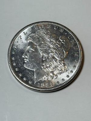 1881-S UNCIRCULATED CONDITION MORGAN SILVER DOLLAR (COIN #4X4) AS PICTURED.