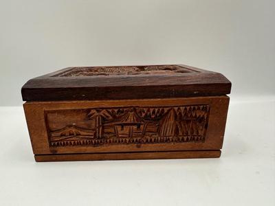 Hand-Carved Wooden Cigarette / Card Box