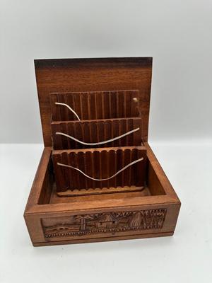 Hand-Carved Wooden Cigarette / Card Box