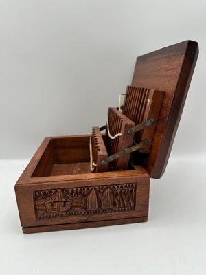 Hand-Carved Wooden Cigarette / Card Box