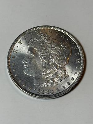 1880 UNCIRCULATED CONDITION CLEANED REVERSE MORGAN SILVER DOLLAR (COIN #7X4) AS PICTURED.