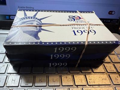 (3) 1999-S 9-COIN U.S. CLAD PROOF SETS AS PICTURED.