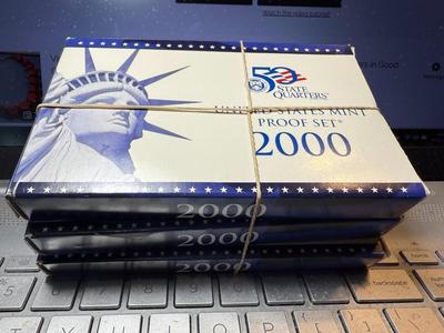 (3) 2000-S 10-COIN U.S. CLAD PROOF SETS AS PICTURED.