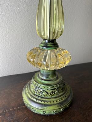 Pair of Vintage Green Glass Chandelier Table Lamps