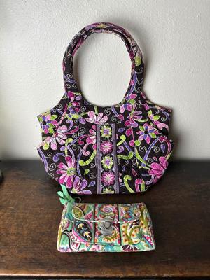 Two Vera Bradley Quilted Bags — Handbag & Wallet/Wristlet