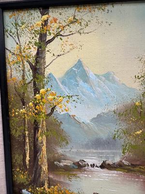Framed Original Oil Painting — Mountain Landscape