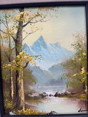 Framed Original Oil Painting — Mountain Landscape