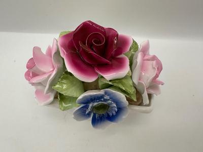 Two Bone China Flower Basket Arrangements
