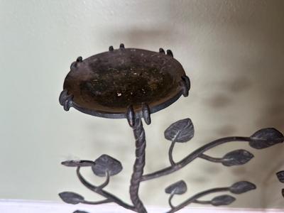 Pair of Decorative Metal Floor Candle Holders with Leaf Design