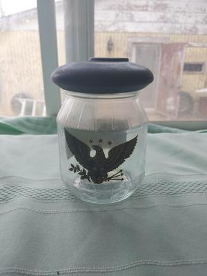 BLUE GLASS CANISTER JARS AND EAGLE JAR