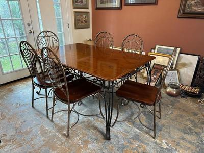 Wood & Metal Dining Table with 6 Chairs