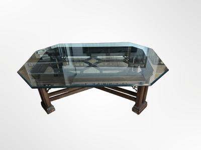 Glass Top Coffee Table with Wood Base