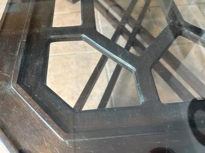 Glass Top Coffee Table with Wood Base