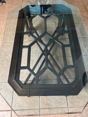 Glass Top Coffee Table with Wood Base