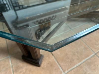 Glass Top Coffee Table with Wood Base