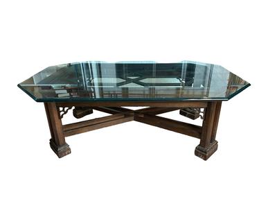 Glass Top Coffee Table with Wood Base