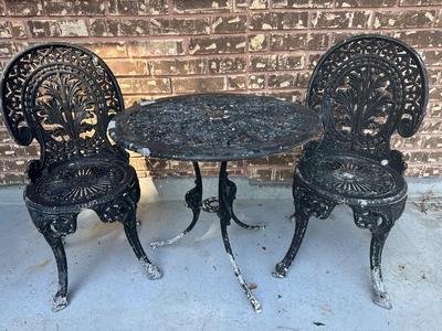Ornate Aluminum Outdoor Bistro Set – Table & 2 Chairs