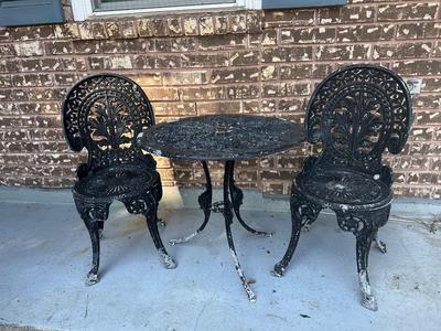 Ornate Aluminum Outdoor Bistro Set – Table & 2 Chairs