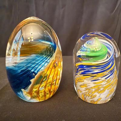 Two Art Glass Paperweights (P-HS)