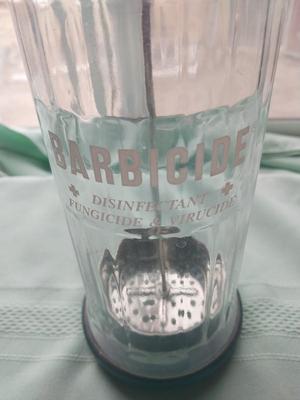VINTAGE BARBICIDE GLASS DISINFECTANT CANISTER
