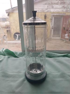 VINTAGE BARBICIDE GLASS DISINFECTANT CANISTER