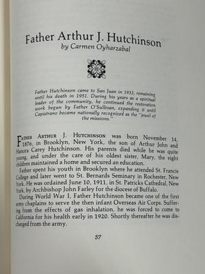 Framed Vintage Photograph 14" x 16" of Father Arthur J. Hutchinson and Vintage Book on San Juan Capistrano Memories