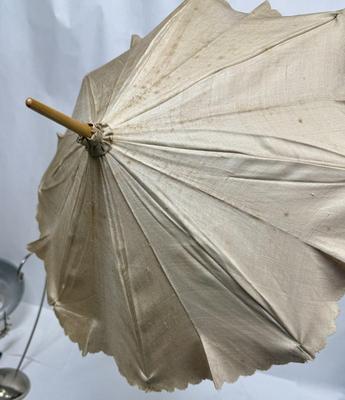 Antique Parasol Umbrella with Folding Wood Handle