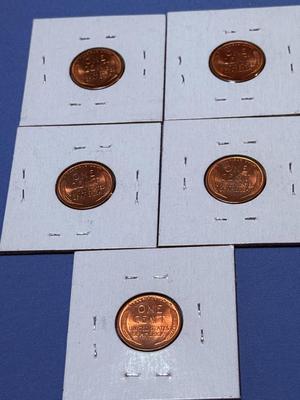 (5) 1957-P BU RED CONDITION "BIE" VARIETY LINCOLN CENTS AS PICTURED.