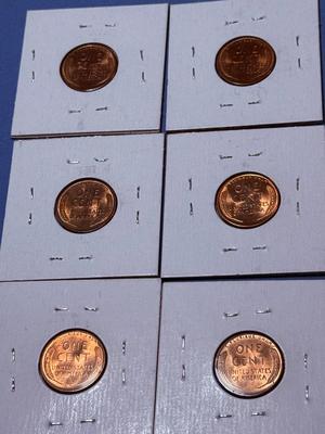 (6) 1955-S BU RED CONDITION "BIE" VARIETY LINCOLN CENTS AS PICTURED.