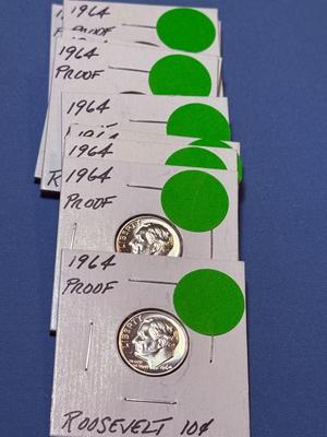 (10) 1964-P CHOICE PROOF CONDITION ROOSEVELT SILVER DIMES AS PICTURED.