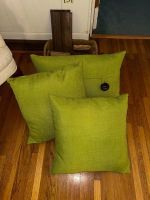 Sale Photo Thumbnail #42: E37-Green throw pillows and corner shelves
