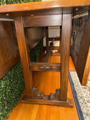 Sale Photo Thumbnail #81: E27-double drop leaf table

This table measures 6 feet long and 29.75 inches tall

The top surface is 18 inches wide with each drop Leaf being an additional 12 inches apiece