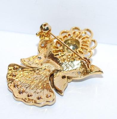 Black & Gold Colored Modern ANGEL BROOCH (1¾" x 1½") with Iridescent Accent Stones and Jeweled Halo on a Gold Tone Setting