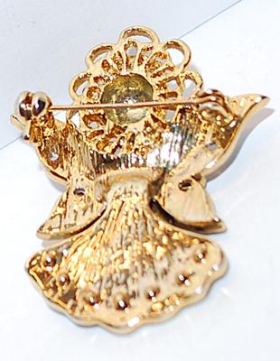 Black & Gold Colored Modern ANGEL BROOCH (1¾" x 1½") with Iridescent Accent Stones and Jeweled Halo on a Gold Tone Setting