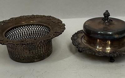 Antique Sheffield Silver-plate Lot Vintage Serving Pieces Butter Dish & Bottle Coaster