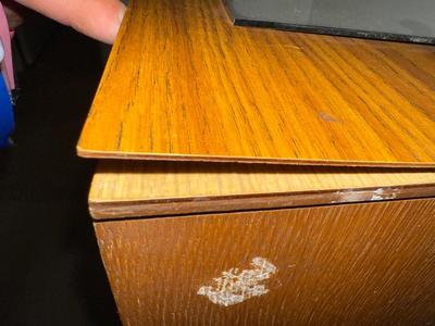 Sale Photo Thumbnail #623: 18A-dresser with mirror attached to Top surface

36.5” x 18” x 43.25”