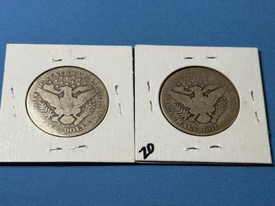 1907-D & 1911-P AG CONDITION BARBER SILVER HALF DOLLARS AS PICTURED.