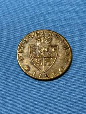 1797 GREAT BRITAIN BRASS GEORGE III Spade Guinea Gaming Token in EF CONDITION as Pictured.