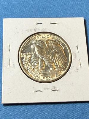 1944-P AU/UNCIRCULATED CONDITION CLEANED WALKING LIBERTY SILVER HALF DOLLAR AS PICTURED. (COIN 26).