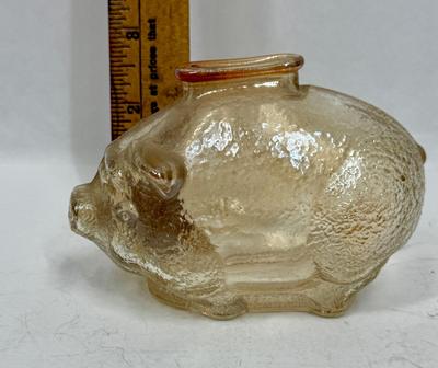 Vintage Anchor Hocking Marigold Carnival Glass Pig Coin Bank