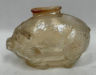 Vintage Anchor Hocking Marigold Carnival Glass Pig Coin Bank
